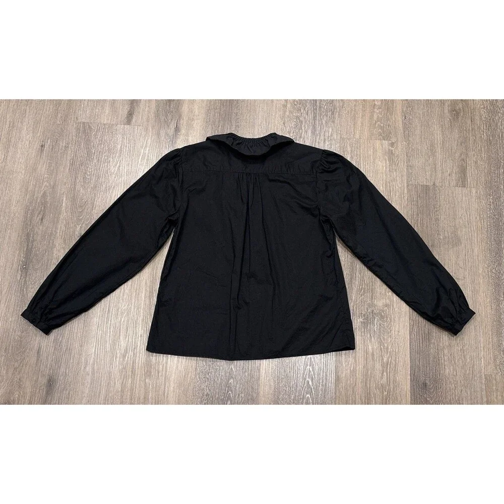 Trovata Birds of Paradis Alise Blouse Black Cotton Pintuck Ruffle Small